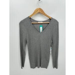 Pink Clover Stitchfix‎ Kenosha Ribbed Gray V Neck Fitted Sweater Women XXL NWT